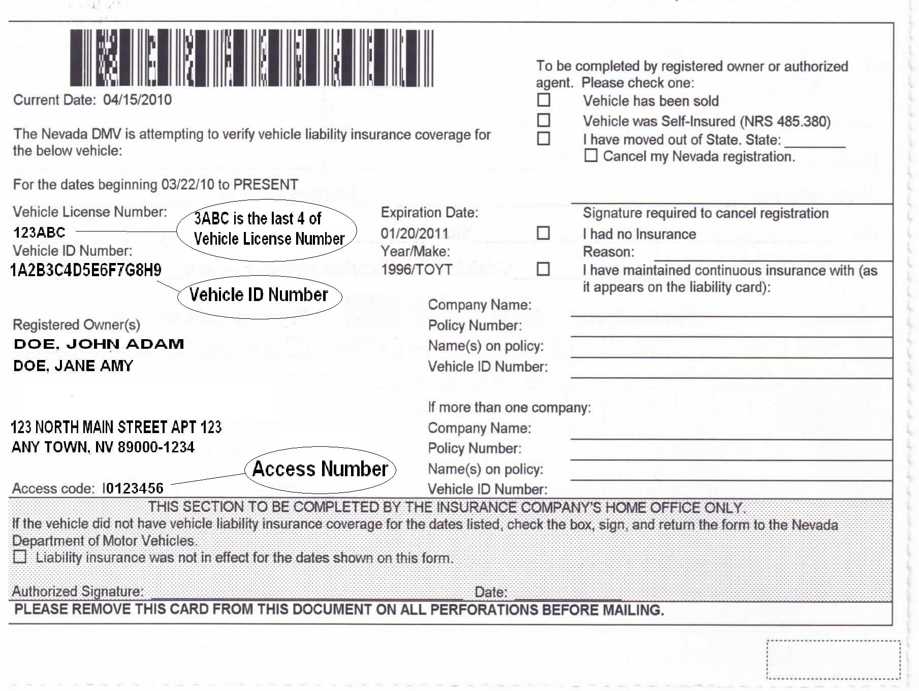 National car report, motor vehicle identification number verification